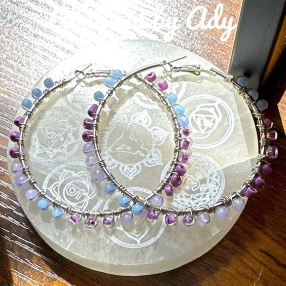 Blue and purple Colorblock statement hoops aquamarine and jade